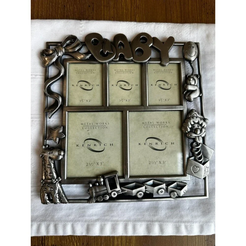 Vintage Kenrich Metal Multi Picture Baby Frame pewter/antique silver finish